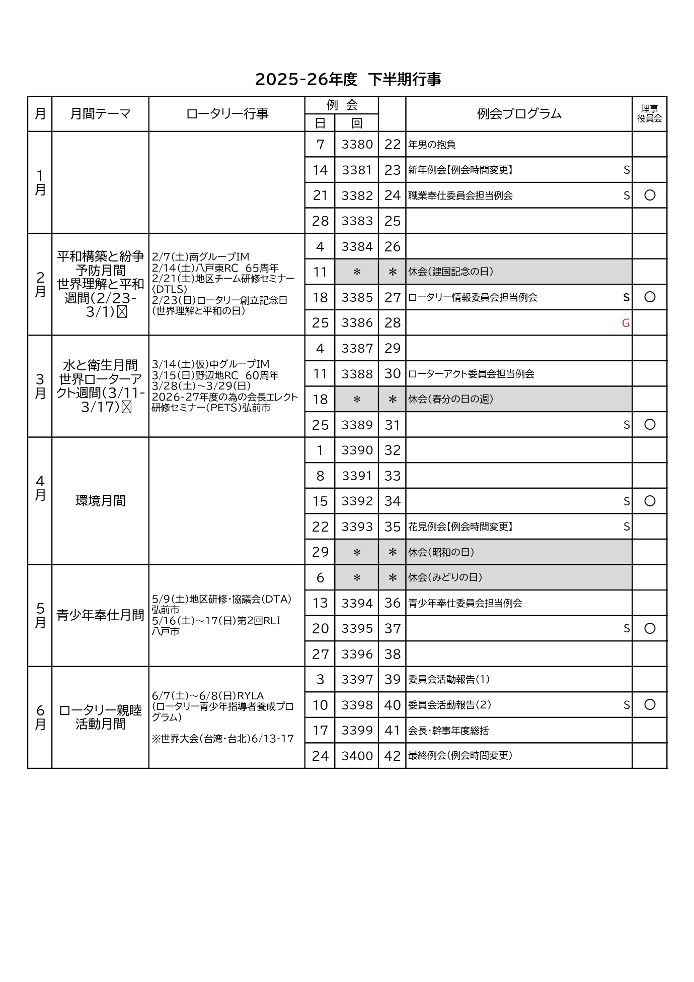 下半期スケジュール
