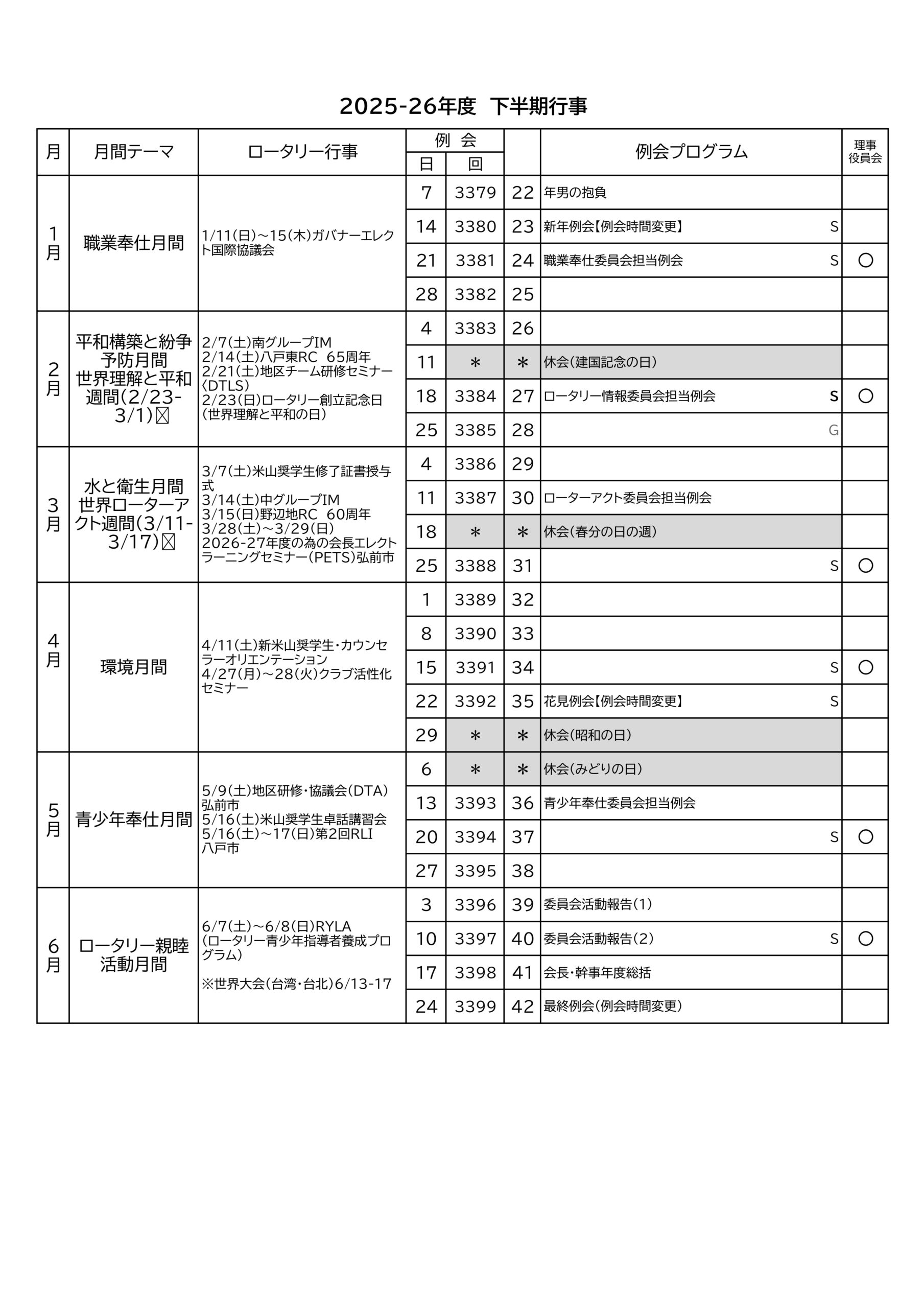 下半期スケジュール