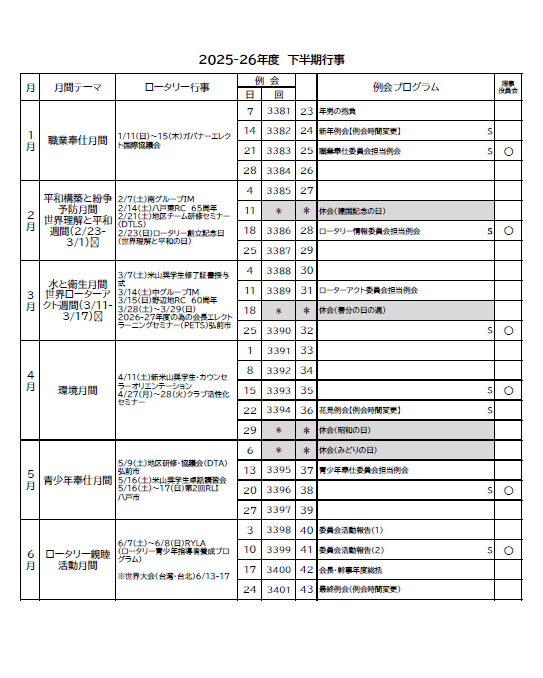 下半期スケジュール